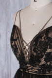 Black Long Straps Tulle A Line Prom Dress,Evening Dresses HZ0509