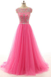 Pink Beaded Long Zipper Modest Evening Prom Dresses HZ0509