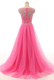 Pink Beaded Long Zipper Modest Evening Prom Dresses HZ0509