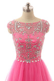 Pink Beaded Long Zipper Modest Evening Prom Dresses HZ0509