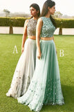 A-line Tulle Two Pieces Long Prom Dress,Cheap Formal Dress HZ0509