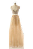 V-neck Beaded Modest Long Prom Evening Dresses HZ0509