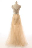 V-neck Beaded Modest Long Prom Evening Dresses HZ0509