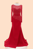 Sleeves Red Beaded Cap Sleeves Prom Party Dresses HZ0509