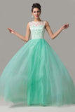 Sleeves Mint Green Lace Long Prom Dresses HZ0509