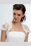 Sleeve Lace Bolero Jacket Ivory Lace Bridal Top, Cheap Lace Appliques Wedding Jacket HZ0509