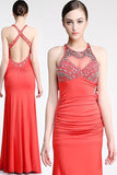 Watermelon Sheath Mermaid Beaded Prom Dresses HZ0509