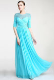 Nice Light Sky Blue Chiffon Half Sleeves Prom Dresses HZ0509