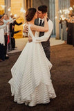 A-Line Deep V-Neck Sleeveless Backless Off White Organza Wedding Dress HZ0509