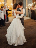 A-Line Deep V-Neck Sleeveless Backless Off White Organza Wedding Dress HZ0509