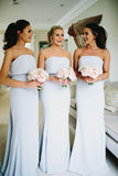 Strapless Grey Satin Cheap Long Bridesmaid Dresses HZ0509