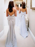 Strapless Grey Satin Cheap Long Bridesmaid Dresses HZ0509