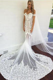 the Shoulder Short Sleeves Court Train Mermaid Wedding Dress with Appliques Lace HZ0509