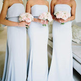 Strapless Grey Satin Cheap Long Bridesmaid Dresses HZ0509