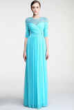Nice Light Sky Blue Chiffon Half Sleeves Prom Dresses HZ0509