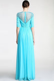 Nice Light Sky Blue Chiffon Half Sleeves Prom Dresses HZ0509