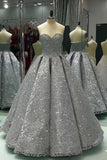 Gray Sleeveless Long Ball Gown Shiny Sequin Prom Dresses HZ0509