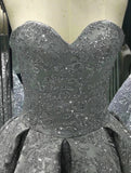 Gray Sleeveless Long Ball Gown Shiny Sequin Prom Dresses HZ0509