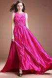 Long Satin Lace Beaded Cap Sleeves Prom Dresses HZ0509