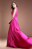 Long Satin Lace Beaded Cap Sleeves Prom Dresses HZ0509