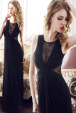 Chiffon Long Black Lace Simple Prom Dresses HZ0509