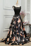 A Line Long Floral Printed Prom Dress,Formal Evening Dress HZ0509