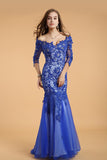 V-neck Blue Half Sleeves Backless Long Prom Dresses HZ0509