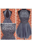 Arrival Open Back Gray Tulle Short Prom Dresses Homecoming Dress HZ0509