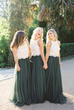 Forest Green Tulle Ivory Lace Top Bridesmaid Dresses HZ0509