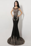 Train Black Long Cap Sleeve Beaded Prom Dresses HZ0509