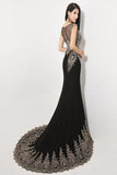 Train Black Long Cap Sleeve Beaded Prom Dresses HZ0509