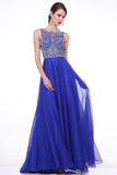 Royal Blue Long Beaded Cap Sleeves Backless Prom Dresses HZ0509
