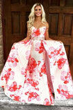 Sweetheart Floral Printed Pink Satin Prom Dress with Beading HZ0509