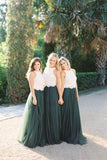 Forest Green Tulle Ivory Lace Top Bridesmaid Dresses HZ0509