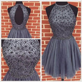 Arrival Open Back Gray Tulle Short Prom Dresses Homecoming Dress HZ0509