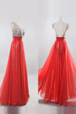 Beaded Red Long Backless Prom Evening Dresses HZ0509