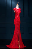 Sexy Red Lace See Through Split Mermaid Prom Evening Dresses HZ0509