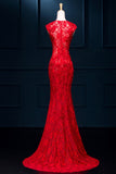 Sexy Red Lace See Through Split Mermaid Prom Evening Dresses HZ0509