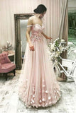 Tulle A Line Off the Shoulder Flowers Long Prom Dress HZ0509