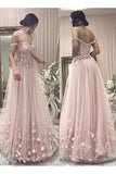 Tulle A Line Off the Shoulder Flowers Long Prom Dress HZ0509