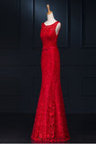 Real Sexy Red Lace Long Mermaid Backless Prom Evening Dresses HZ0509