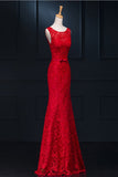 Real Sexy Red Lace Long Mermaid Backless Prom Evening Dresses HZ0509