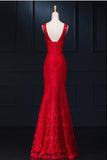 Real Sexy Red Lace Long Mermaid Backless Prom Evening Dresses HZ0509