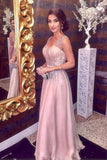 Sparkly Beading V neck A Line Prom Dress,Sleeveless Long Formal Party Dress HZ0509