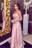Sparkly Beading V neck A Line Prom Dress,Sleeveless Long Formal Party Dress HZ0509