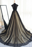 Chic A line High Neck Black Tulle Floor Length Modest Prom Dress Evening Dress HZ0509