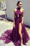 Purple A Line Long Front Slit Formal Prom Dress HZ0509