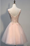 Pink Lace Beaded Backless V-neck Homecoming Dresses HZ0509