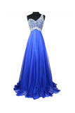 Blue Beaded One Shoulder Long Prom Party Dresses HZ0509