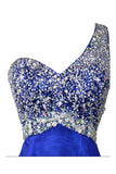 Blue Beaded One Shoulder Long Prom Party Dresses HZ0509